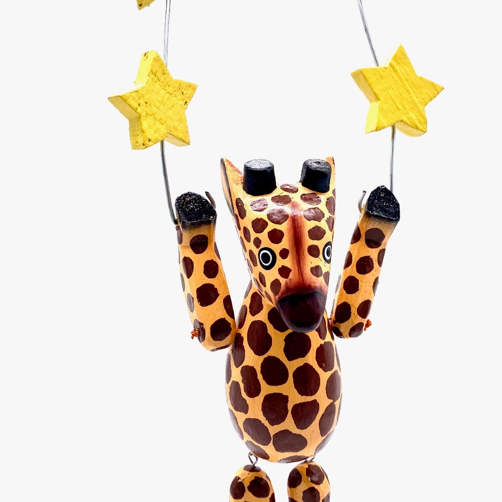 Monkey Business Giraffe Halo Hand Carved Ornament